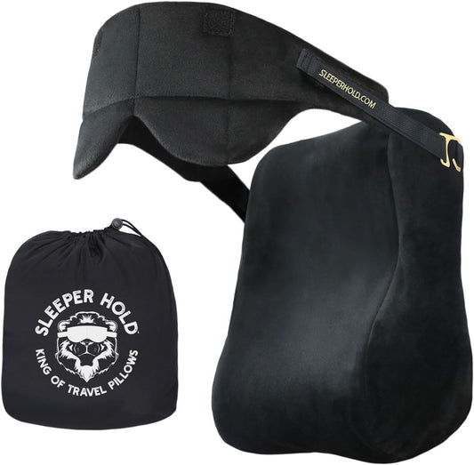 Sleeper Hold Travel Pillow - Real Sleeping Experience on Long Flights - Head Strap with Eye Mask - Super-Soft, Lightweight, Easy-to-Carry, and Machine-Washable Airplane Pillow
