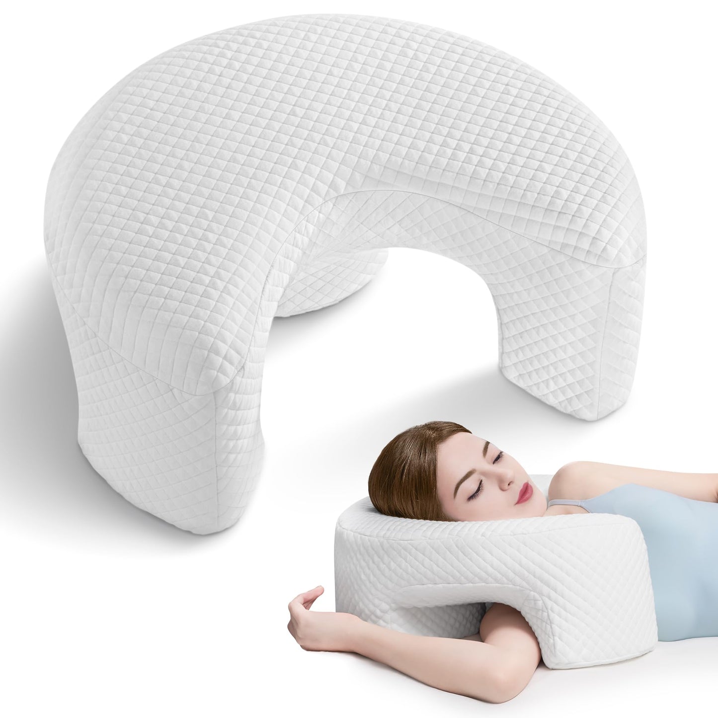 Side Sleeping Pillow with Arm Holes - Ergonomic Memory Foam Pillow for Cervical, Neck, Shoulder & Rotator Cuff Pain Relief - Ideal for Side Sleepers.