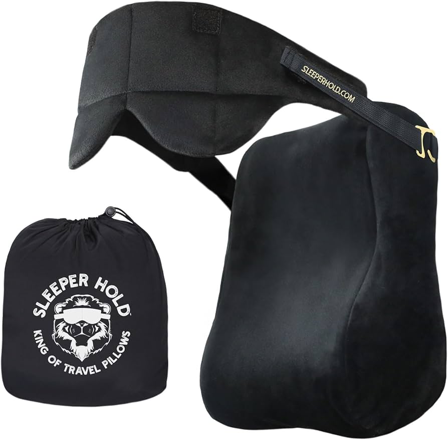 Sleeper Hold Travel Pillow - Real Sleeping Experience on Long Flights - Head Strap with Eye Mask - Super-Soft, Lightweight, Easy-to-Carry, and Machine-Washable Airplane Pillow